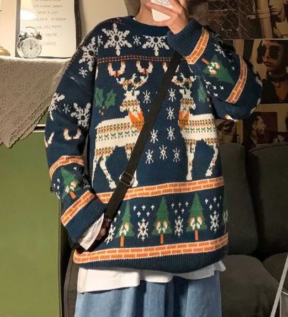 Eva - Dames Kersttrui Vintage met Rendieren Kerstbomen en Sneeuwvlokken