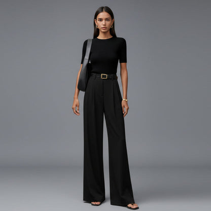 Eva - Dames Pantalon Hoge Taille Wijde Pijp voor de Herfst met Ceintuur