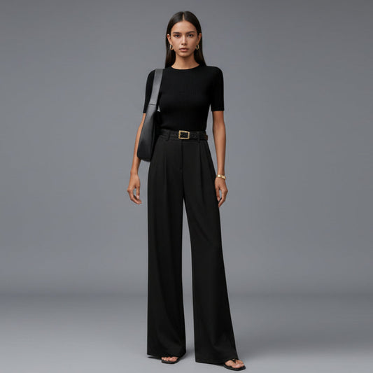 Eva - Dames Pantalon Hoge Taille Wijde Pijp voor de Herfst met Ceintuur