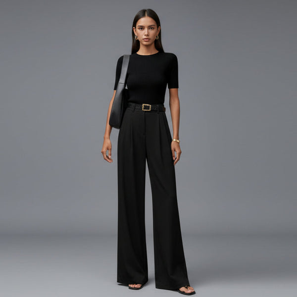 Eva - Dames Pantalon Hoge Taille Wijde Pijp voor de Herfst met Ceintuur
