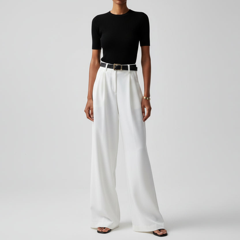 Eva - Dames Pantalon Hoge Taille Wijde Pijp voor de Herfst met Ceintuur