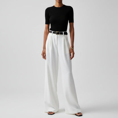 Eva - Dames Pantalon Hoge Taille Wijde Pijp voor de Herfst met Ceintuur