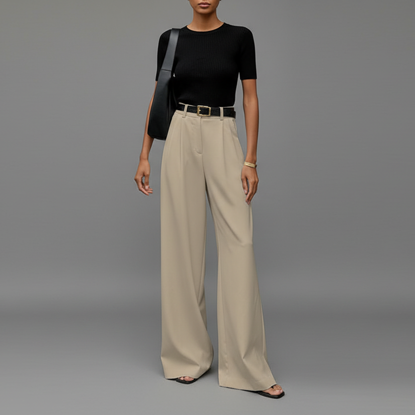Eva - Dames Pantalon Hoge Taille Wijde Pijp voor de Herfst met Ceintuur