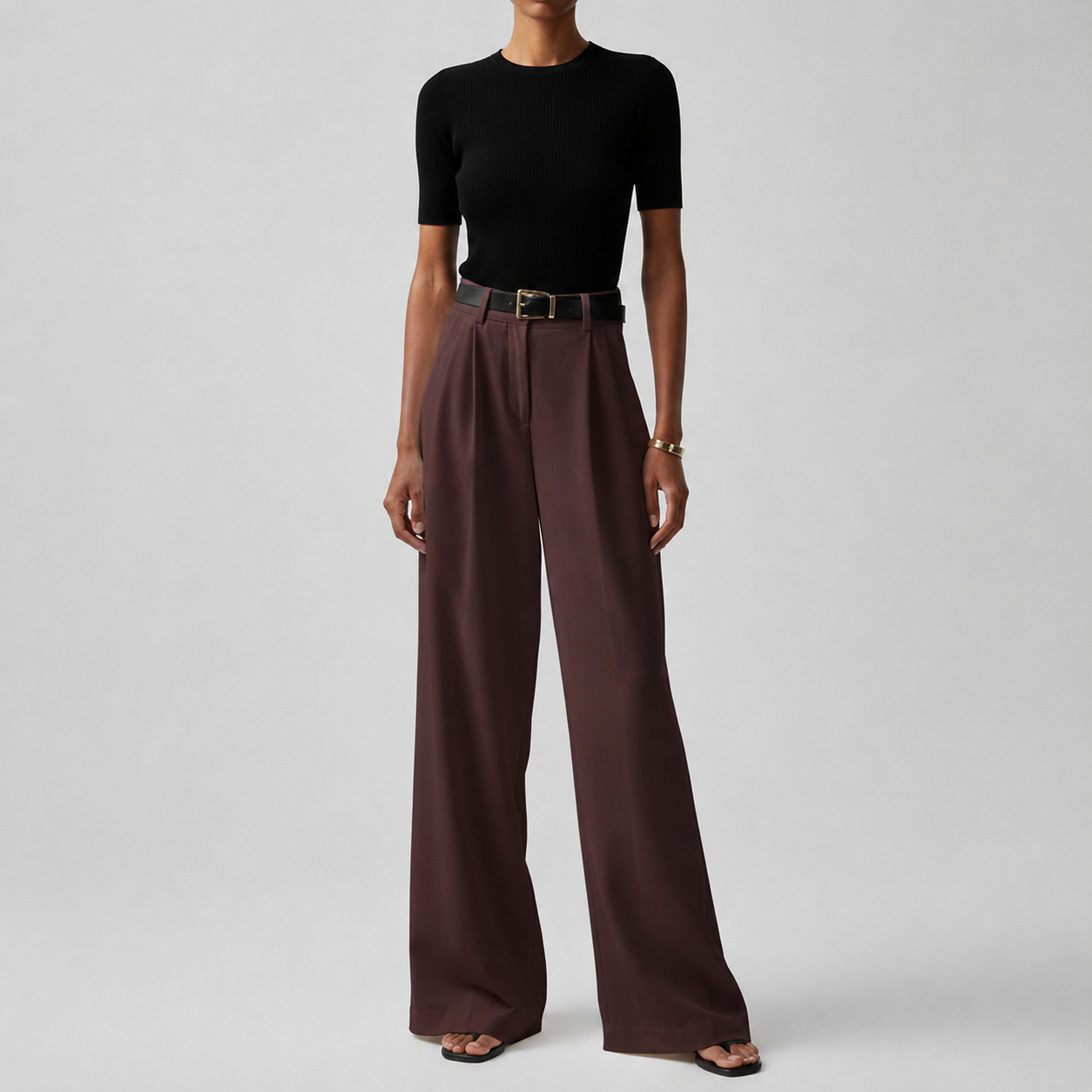 Eva - Dames Pantalon Hoge Taille Wijde Pijp voor de Herfst met Ceintuur