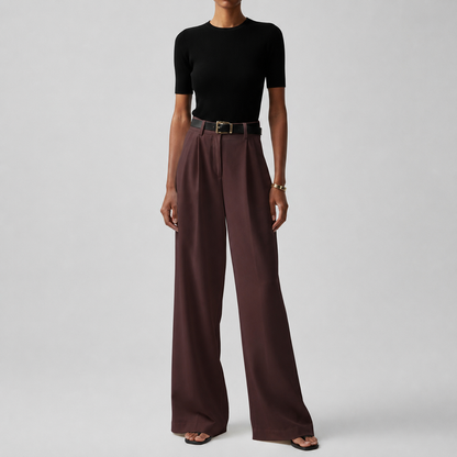 Eva - Dames Pantalon Hoge Taille Wijde Pijp voor de Herfst met Ceintuur