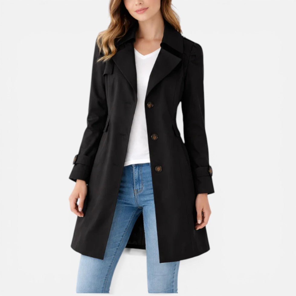 Eva - Dames Trenchcoat Lichtgewicht met Reverskraag en Knoopsluiting