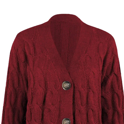 Eva - Dames Vest Lang Gebreid Comfortabel met Zakken en Knoopsluiting