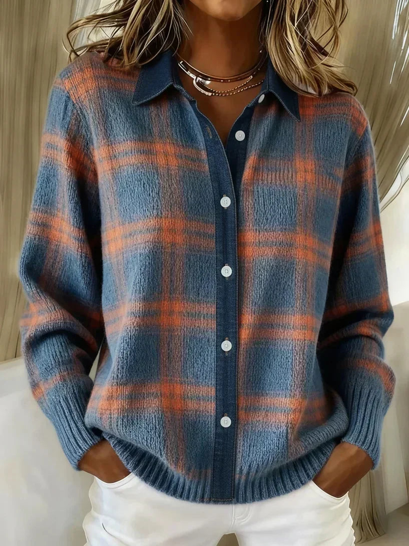 Eva - Dames Vest voor de Herfst met Kraag en Ruitpatroon