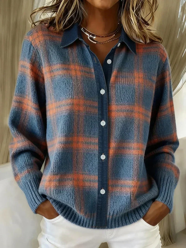 Eva - Dames Vest voor de Herfst met Kraag en Ruitpatroon