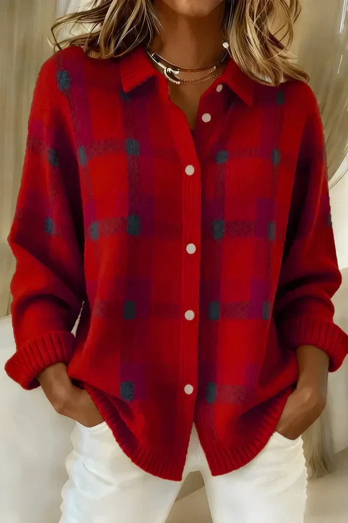 Eva - Dames Vest voor de Herfst met Kraag en Ruitpatroon