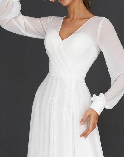 Eva - Elegante Bruiloft Gastenjurk Dames met Diepe V-hals en Volumineuze Midi-rok