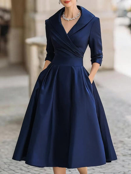 Eva - Elegante Bruiloft Gastenjurk Dames met Sjaalkraag en Uitwaaierende Rok