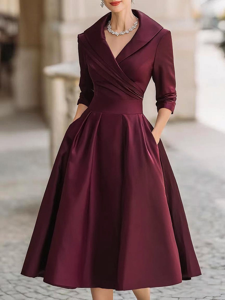 Eva - Elegante Bruiloft Gastenjurk Dames met Sjaalkraag en Uitwaaierende Rok