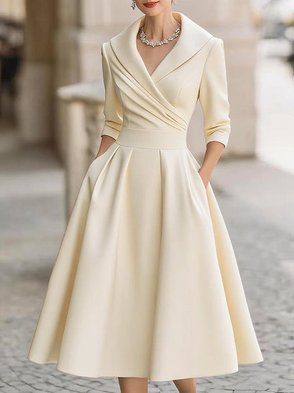 Eva - Elegante Bruiloft Gastenjurk Dames met Sjaalkraag en Uitwaaierende Rok