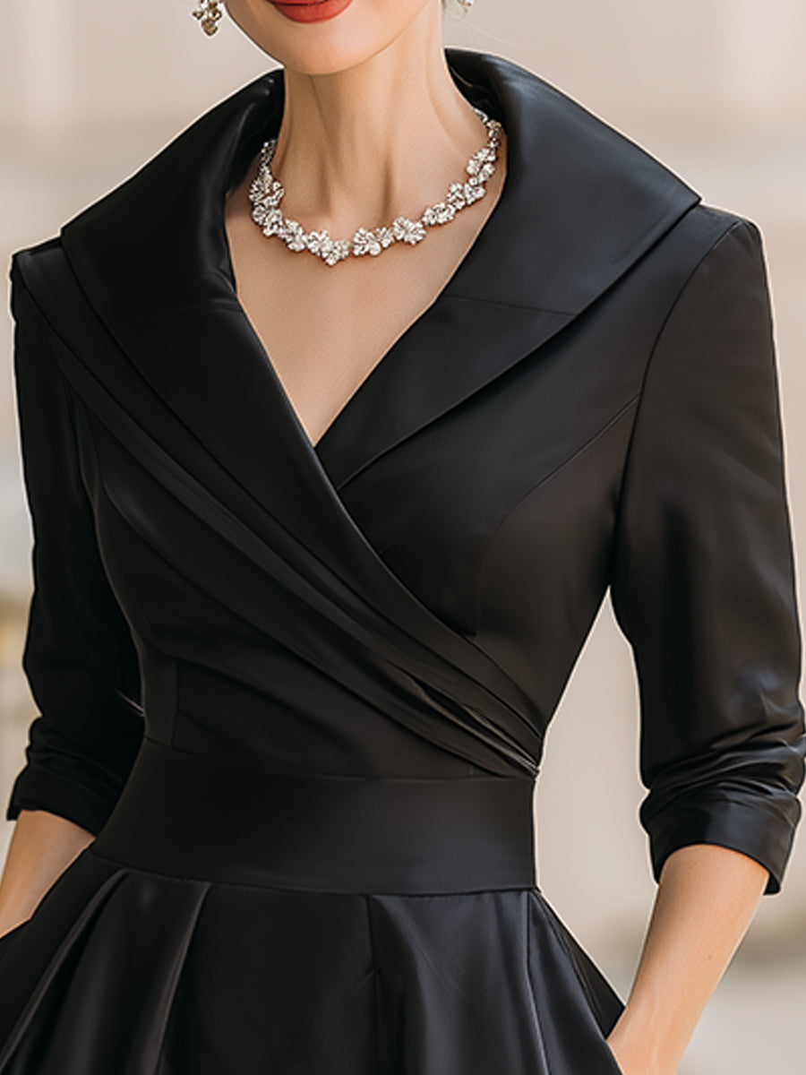 Eva - Elegante Bruiloft Gastenjurk Dames met Sjaalkraag en Uitwaaierende Rok