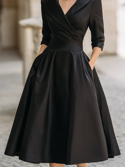 Eva - Elegante Bruiloft Gastenjurk Dames met Sjaalkraag en Uitwaaierende Rok