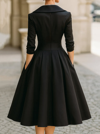 Eva - Elegante Bruiloft Gastenjurk Dames met Sjaalkraag en Uitwaaierende Rok
