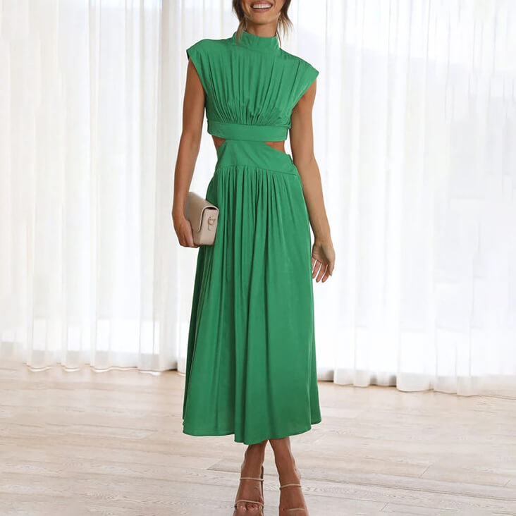 Eva - Feestelijke Bruiloft Gastenjurk Dames met Turtleneck en Cut-Out Taille