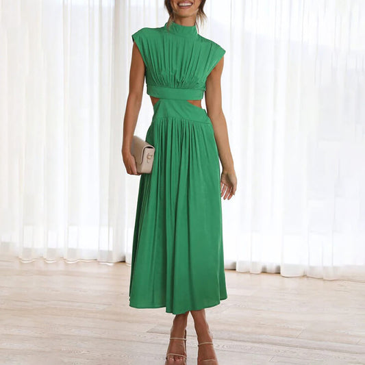 Eva - Feestelijke Bruiloft Gastenjurk Dames met Turtleneck en Cut-Out Taille