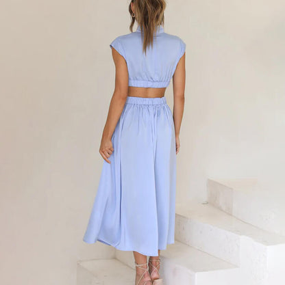 Eva - Feestelijke Bruiloft Gastenjurk Dames met Turtleneck en Cut-Out Taille