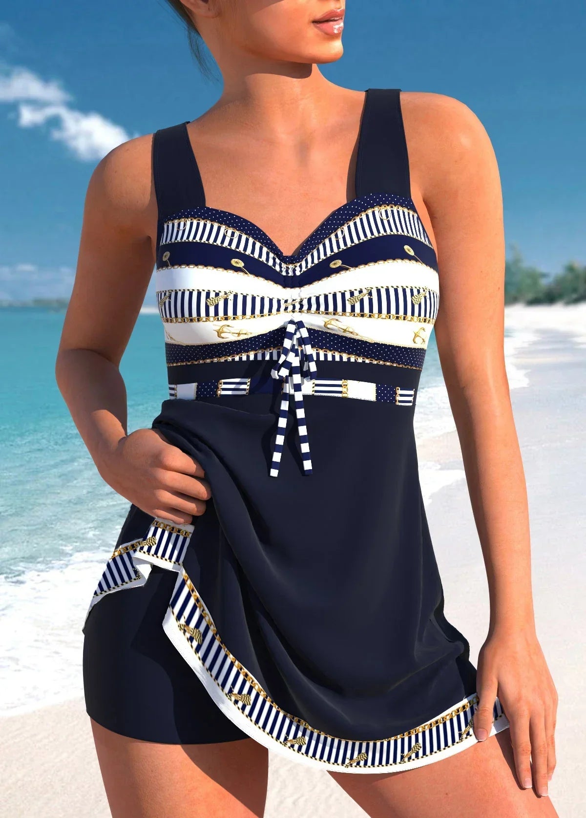 Eva - Stijlvolle Badpakjurk Dames met Sweetheart Hals en Grafische Print