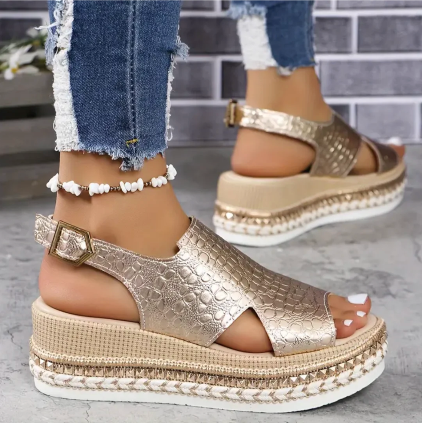 Eva - Stijlvolle Orthopedische Sandalen Dames met Espadrille Plateauzool en Slingback