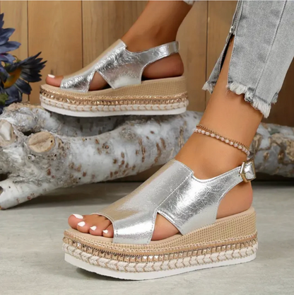 Eva - Stijlvolle Orthopedische Sandalen Dames met Espadrille Plateauzool en Slingback