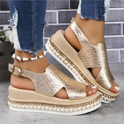 Eva - Stijlvolle Orthopedische Sandalen Dames met Espadrille Plateauzool en Slingback