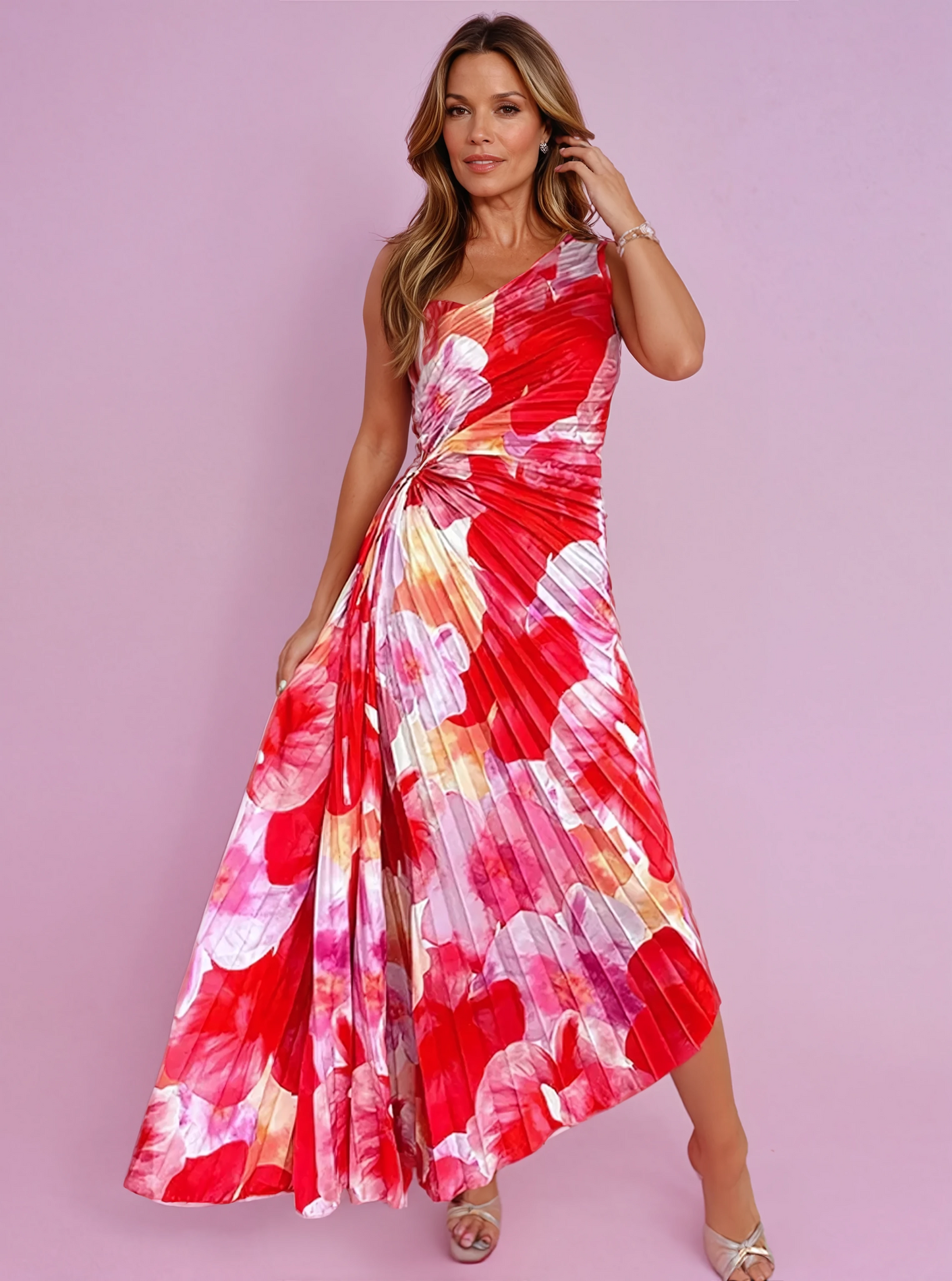 Eva - Vrolijke Zomerjurk Dames met V-hals en Geplooide Maxi Rok