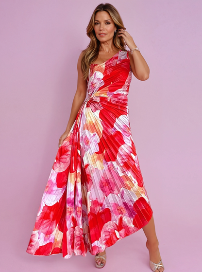 Eva - Vrolijke Zomerjurk Dames met V-hals en Geplooide Maxi Rok