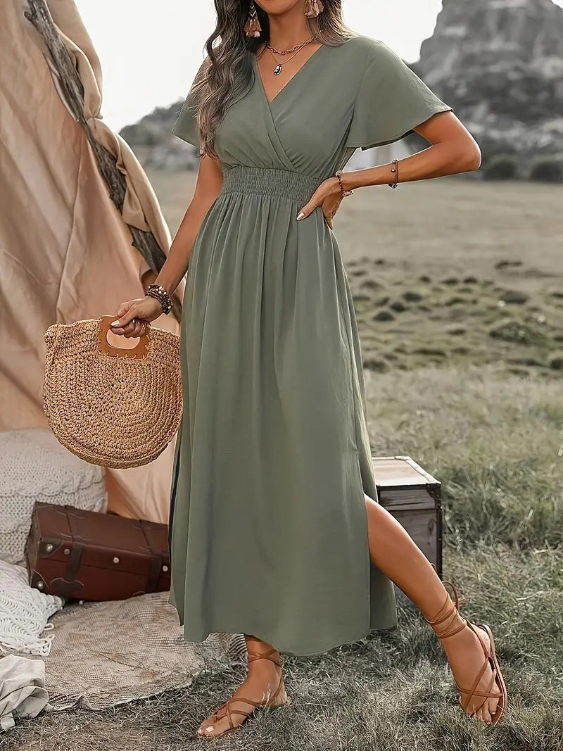 Femke - Boho Maxi Zomerjurk Dames met V-hals en Elastische Taille