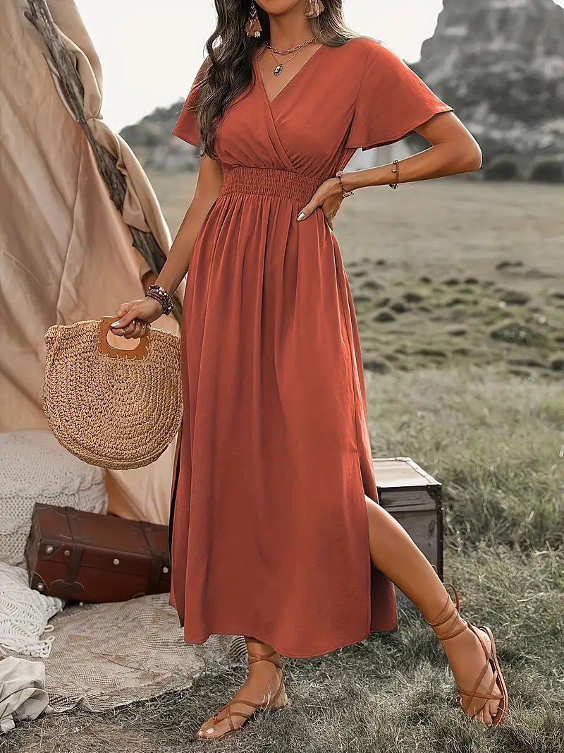 Femke - Boho Maxi Zomerjurk Dames met V-hals en Elastische Taille