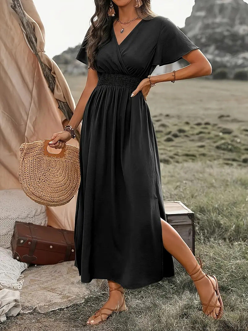 Femke - Boho Maxi Zomerjurk Dames met V-hals en Elastische Taille