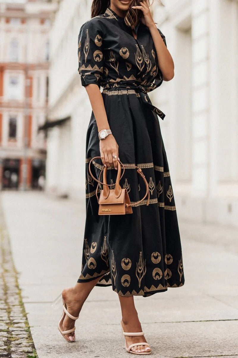 Femke - Boho Zomerjurk Dames Maxi met Etnische Print en Ceintuur