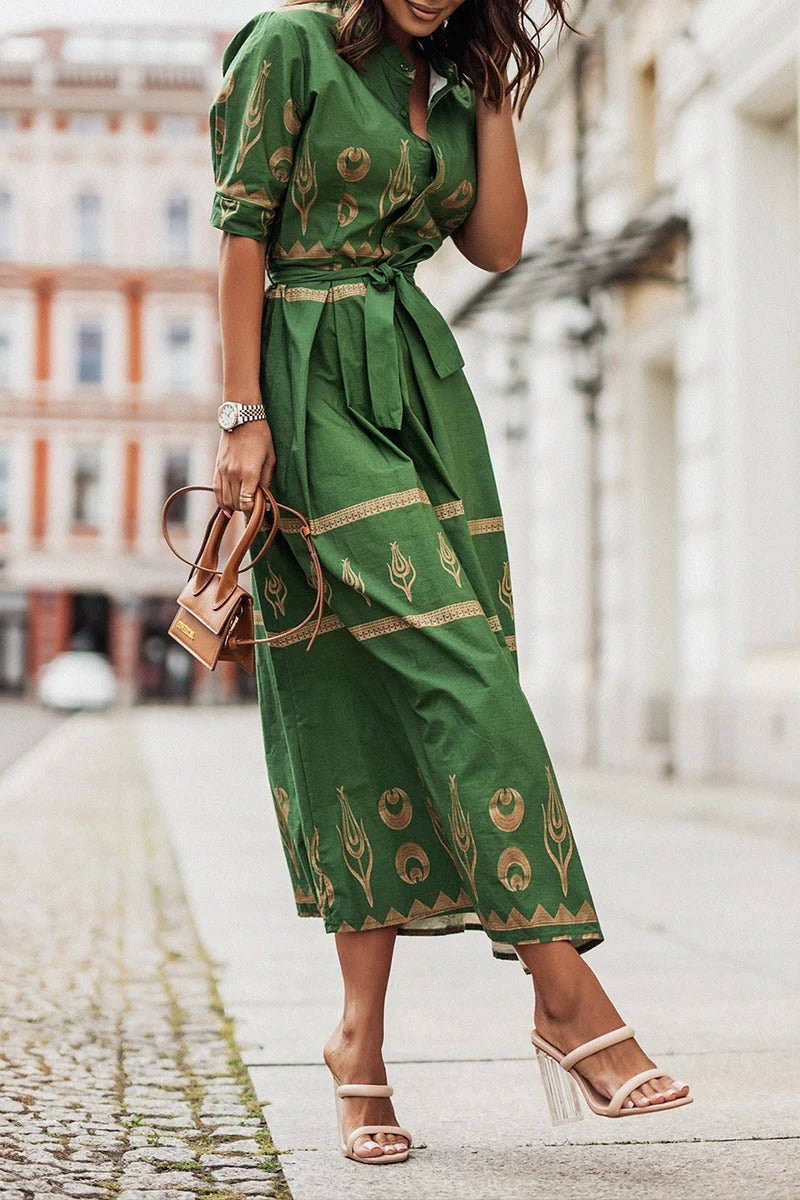 Femke - Boho Zomerjurk Dames Maxi met Etnische Print en Ceintuur