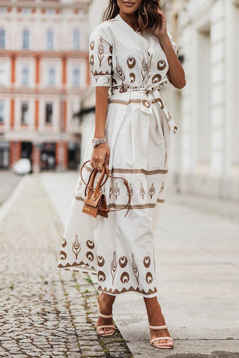 Femke - Boho Zomerjurk Dames Maxi met Etnische Print en Ceintuur
