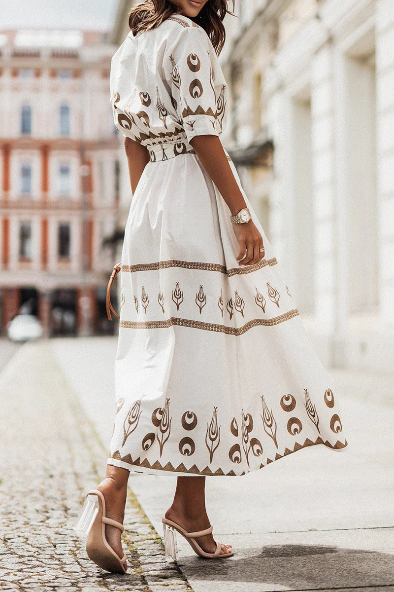 Femke - Boho Zomerjurk Dames Maxi met Etnische Print en Ceintuur