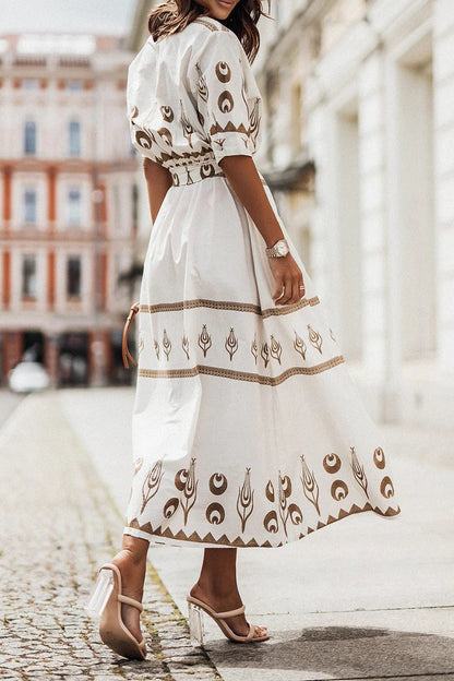 Femke - Boho Zomerjurk Dames Maxi met Etnische Print en Ceintuur