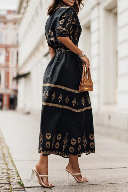 Femke - Boho Zomerjurk Dames Maxi met Etnische Print en Ceintuur