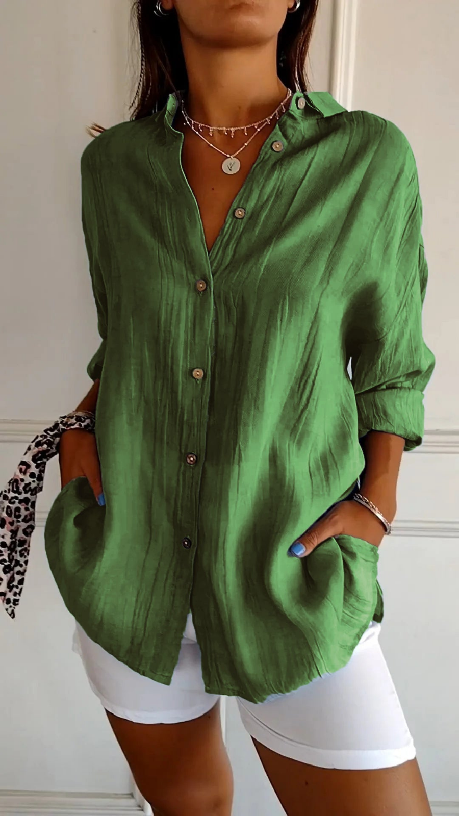 Femke - Casual Linnen Blouse Dames met Kraag en Knopensluiting
