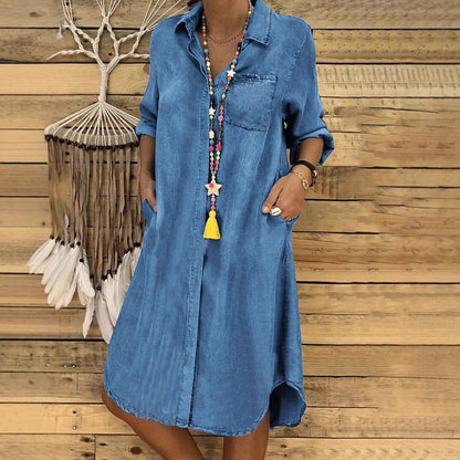 Femke - Casual Zomerjurk Dames met Blousekraag en Zakken