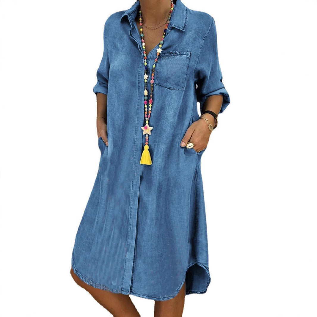 Femke - Casual Zomerjurk Dames met Blousekraag en Zakken