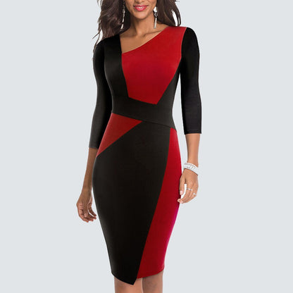 Femke - Chique Bruiloft Gastenjurk Dames met Asymmetrische Hals en Colorblock