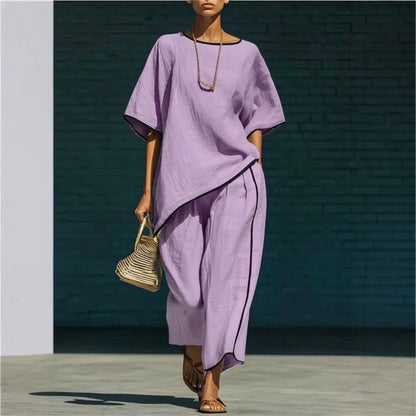 Femke - Chique Linnen Tweedelige Set Dames met Oversized Top en Wijde Broek