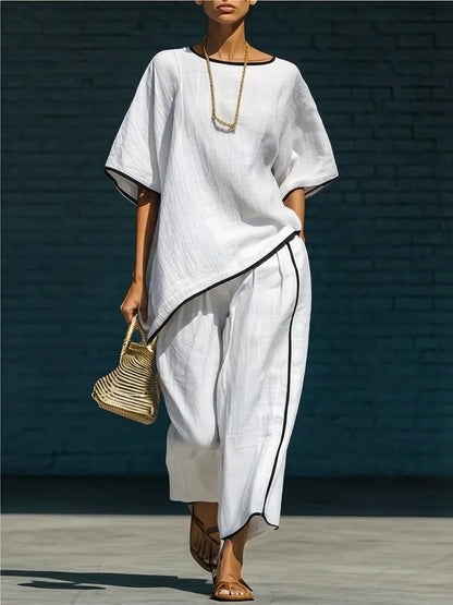 Femke - Chique Linnen Tweedelige Set Dames met Oversized Top en Wijde Broek