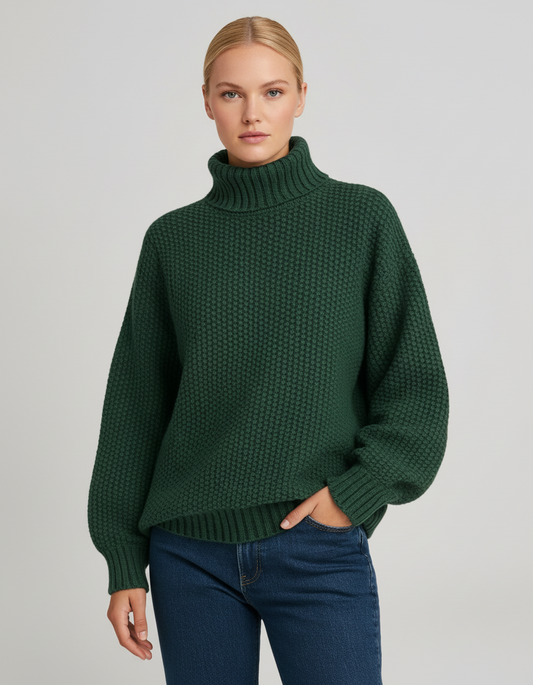 Femke - Dames Coltrui Grof Gebreid en Warm Oversized met Ribboorden