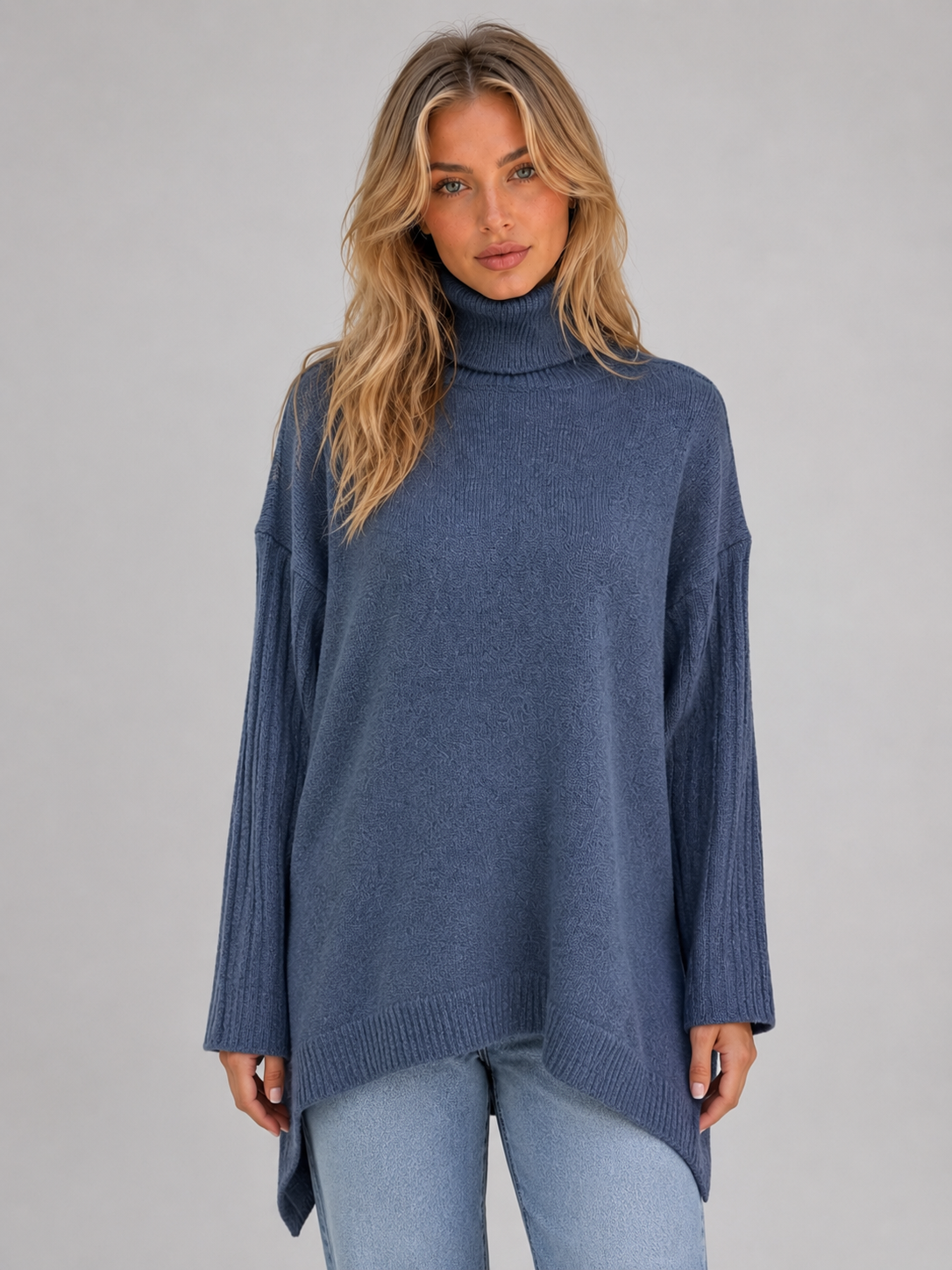 Femke - Dames Coltrui Oversized met Zijsplitten en Asymmetrische Zoom