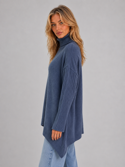 Femke - Dames Coltrui Oversized met Zijsplitten en Asymmetrische Zoom