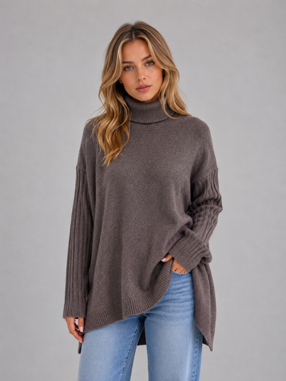 Femke - Dames Coltrui Oversized met Zijsplitten en Asymmetrische Zoom