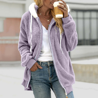 Femke - Dames Warme Tussenjas Teddy Stijl met Capuchon en Rits